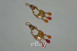 Roman Etruscan Carnelian Earrings 22Kt Gold over Sterling Silver Made in Italy