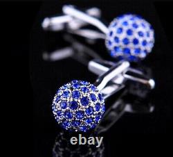 Round Lab Sapphire Cufflinks 925 Sterling Silver Handmade Statement High Jewelry