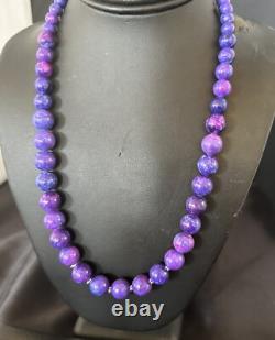 Royal Purple Stone Graduated Bead Navajo Sterling Silver Necklace 21 18076