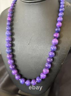 Royal Purple Stone Graduated Bead Navajo Sterling Silver Necklace 21 18076