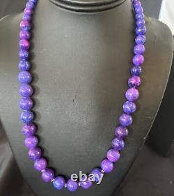 Royal Purple Stone Graduated Bead Navajo Sterling Silver Necklace 21 18076