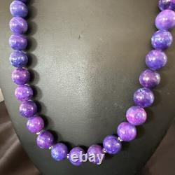 Royal Purple Stone Graduated Bead Navajo Sterling Silver Necklace 21 18076