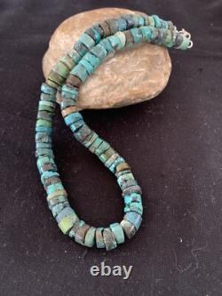 Rustic Turquoise Heishi 11mm Navajo Sterling Silver Bead Necklace 00639