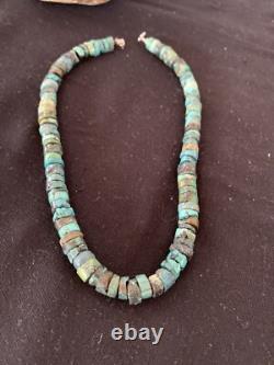 Rustic Turquoise Heishi 11mm Navajo Sterling Silver Bead Necklace 00639