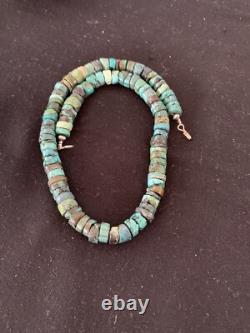 Rustic Turquoise Heishi 11mm Navajo Sterling Silver Bead Necklace 00639