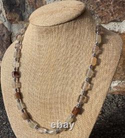 Rutiled Quartz and Sterling Silver Necklace Hand-made Gemstone Beads