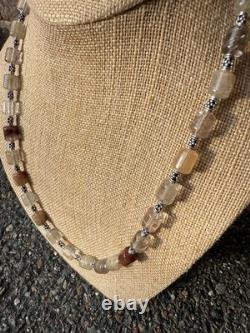 Rutiled Quartz and Sterling Silver Necklace Hand-made Gemstone Beads