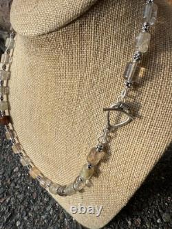 Rutiled Quartz and Sterling Silver Necklace Hand-made Gemstone Beads