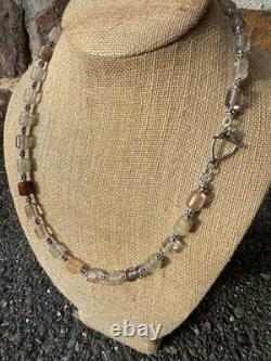 Rutiled Quartz and Sterling Silver Necklace Hand-made Gemstone Beads