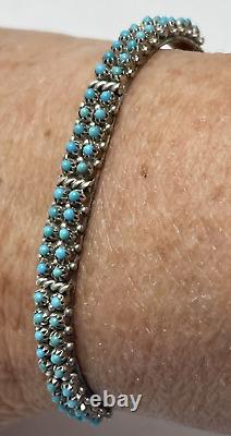 S. Haloo Zuni Sterling Silver 60 Snake Eyes Turquoise Hand Made Cuff Bracelet