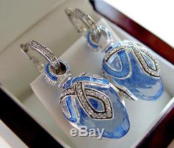 SALE! GORGEOUS MADE OF STERLING SILVER 925 EARRINGS with BLUE TOPAZ and ENAMEL