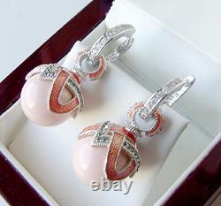 SALE! GORGEOUS MADE OF STERLING SILVER 925 EARRINGS with GENUINE CORAL ENAMEL