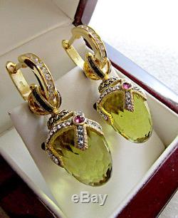 SALE! GORGEOUS MADE OF STERLING SILVER 925 EARRINGS with PERIDOT and ENAMEL