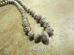 SCARCE OLD Navajo Graduated Sterling Hand Made Fluted Pearls Bead Necklace