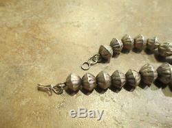 SCARCE OLD Navajo Graduated Sterling Hand Made Fluted Pearls Bead Necklace