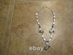 SCARCE Older Vintage ZUNI Hand Made Sterling Silver HUMMINGBIRD Necklace