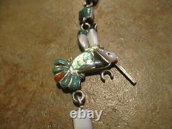 SCARCE Older Vintage ZUNI Hand Made Sterling Silver HUMMINGBIRD Necklace