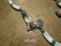 SCARCE Older Vintage ZUNI Hand Made Sterling Silver HUMMINGBIRD Necklace