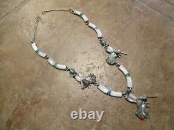 SCARCE Older Vintage ZUNI Hand Made Sterling Silver HUMMINGBIRD Necklace