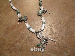 SCARCE Older Vintage ZUNI Hand Made Sterling Silver HUMMINGBIRD Necklace