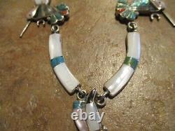 SCARCE Older Vintage ZUNI Hand Made Sterling Silver HUMMINGBIRD Necklace