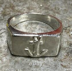 SOLID CHUNKY ANCHOR SIGNET RING UK Sterling Silver HAND MADE Hallmarked size L-V
