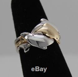 STERLING SILVER & 14K GOLD 3 DOLPHIN PUZZLE RING Hand Made in LA CA USA