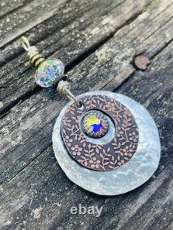 STERLING SILVER Boho Pendant Artisan Made Sterling And COPPER PENDANT SWAROVSKI