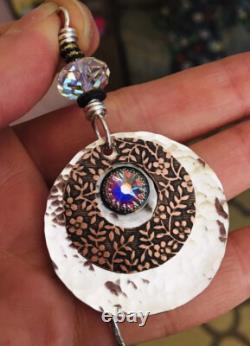 STERLING SILVER Boho Pendant Artisan Made Sterling And COPPER PENDANT SWAROVSKI