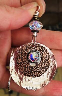 STERLING SILVER Boho Pendant Artisan Made Sterling And COPPER PENDANT SWAROVSKI