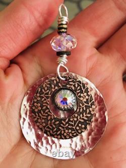 STERLING SILVER Boho Pendant Artisan Made Sterling And COPPER PENDANT SWAROVSKI