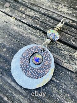 STERLING SILVER Boho Pendant Artisan Made Sterling And COPPER PENDANT SWAROVSKI