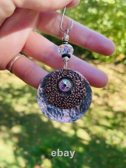 STERLING SILVER Boho Pendant Artisan Made Sterling And COPPER PENDANT SWAROVSKI