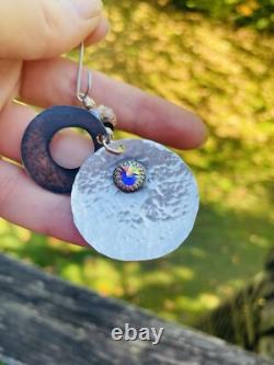 STERLING SILVER Boho Pendant Artisan Made Sterling And COPPER PENDANT SWAROVSKI
