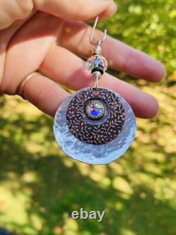 STERLING SILVER Boho Pendant Artisan Made Sterling And COPPER PENDANT SWAROVSKI