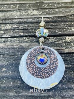 STERLING SILVER Boho Pendant Artisan Made Sterling And COPPER PENDANT SWAROVSKI