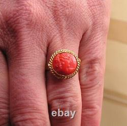 STERLING SILVER CORAL Handmade Cameo STONE RING SIZE 8 925 FINE MADE IN ITALY