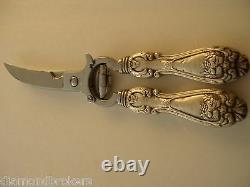 STERLING SILVER HANDLED POULTRY SHEARS Chrome Blade Made in Italy / Grape Design