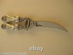 STERLING SILVER HANDLED POULTRY SHEARS Chrome Blade Made in Italy / Grape Design