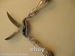 STERLING SILVER HANDLED POULTRY SHEARS Chrome Blade Made in Italy / Grape Design