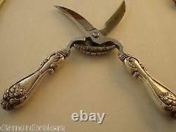 STERLING SILVER HANDLED POULTRY SHEARS Chrome Blade Made in Italy / Grape Design