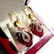 STUNNING MADE OF STERLING SILVER 925AND 24K GOLD EARRINGS with GARNET and ENAMEL