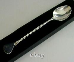 STUNNING SOLID STERLING SILVER SPOON ARTS & CRAFTS HAND MADE 32g LAPIS LAZULI