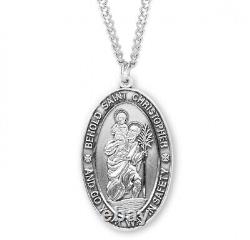 Saint Christopher Oval 0.925 Sterling Silver Medal 1.4 In x 0.8 In Made in USA