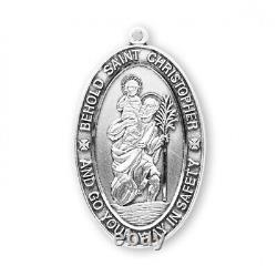 Saint Christopher Oval 0.925 Sterling Silver Medal 1.4 In x 0.8 In Made in USA