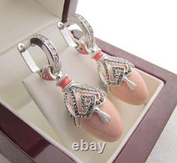 Sale! Outstanding Earrings Made Of Solid Sterling Silver 925 With Genuine Coral