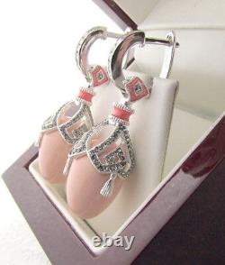 Sale! Outstanding Earrings Made Of Solid Sterling Silver 925 With Genuine Coral