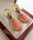 Sale! Outstanding Earrings Made Of Sterling Silver 925 & 24k Gold Genuine Coral
