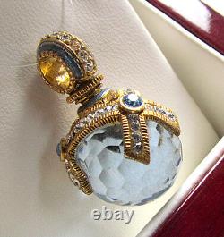 Sale! Superb Made Of Sterling Silver 925 & 24kgold Russian Pendant Blue Topaz