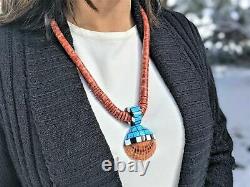 Santo Domingo Kewa Turquoise Necklace Coral Native American Jewelry Hand Made